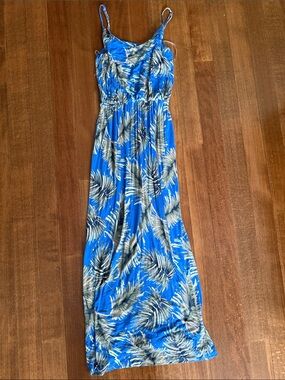Lush Blue Tropical Print Maxi Dress